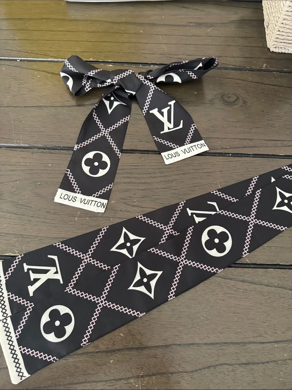 Black & White Monogram Silk Twilly Headband
